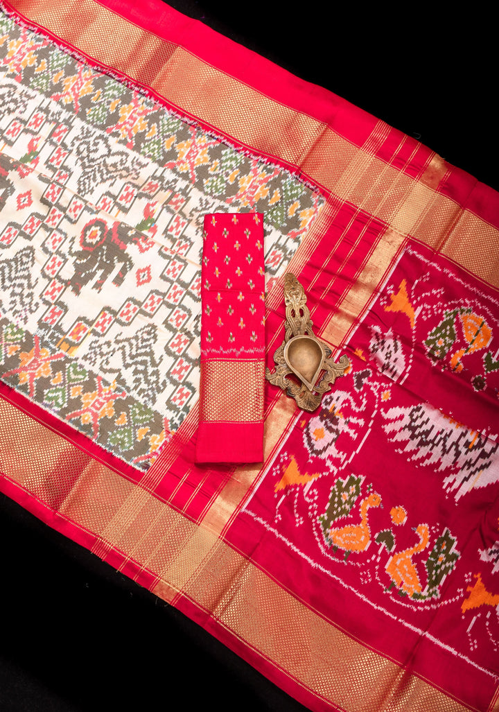 Statement Ikkat Silk Saree with bold jungle design and ornate pallu | SILK MARK CERTIFIED