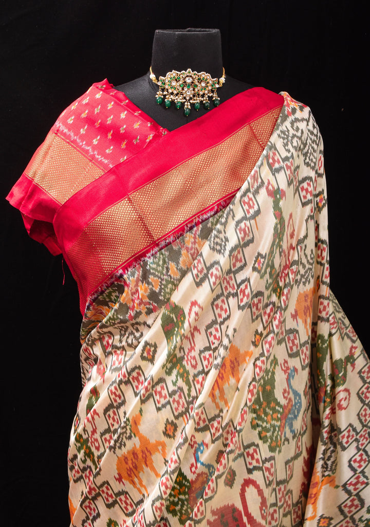 Statement Ikkat Silk Saree with bold jungle design and ornate pallu | SILK MARK CERTIFIED