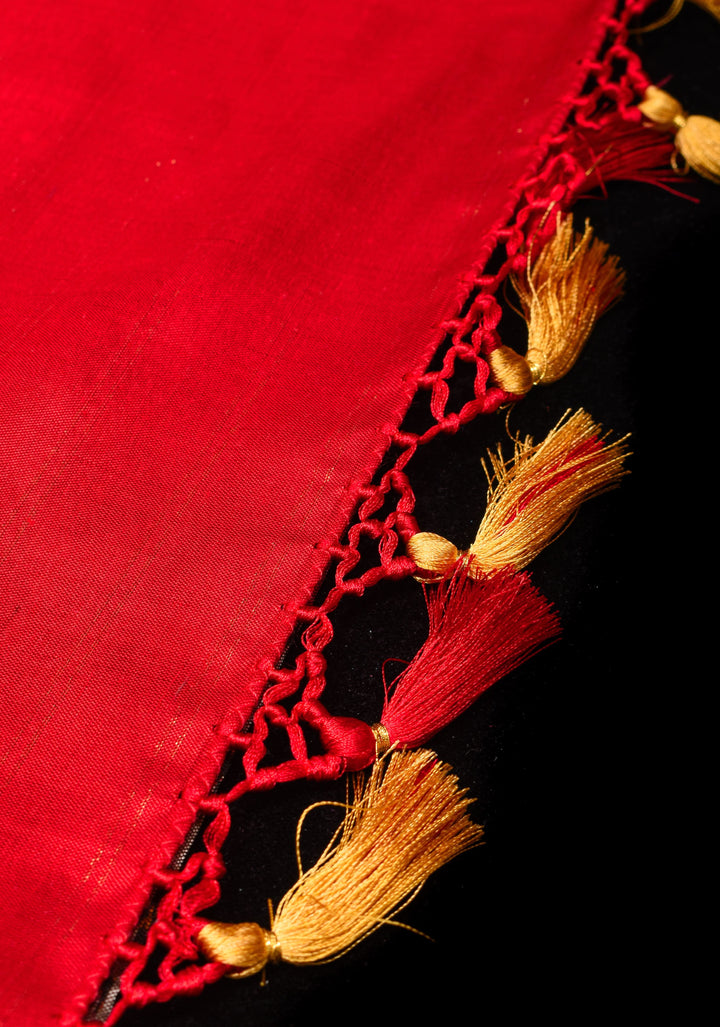 Gray and Red Ikkat Kanjivaram Fusion Silk Saree | SILK MARK CERTIFIED