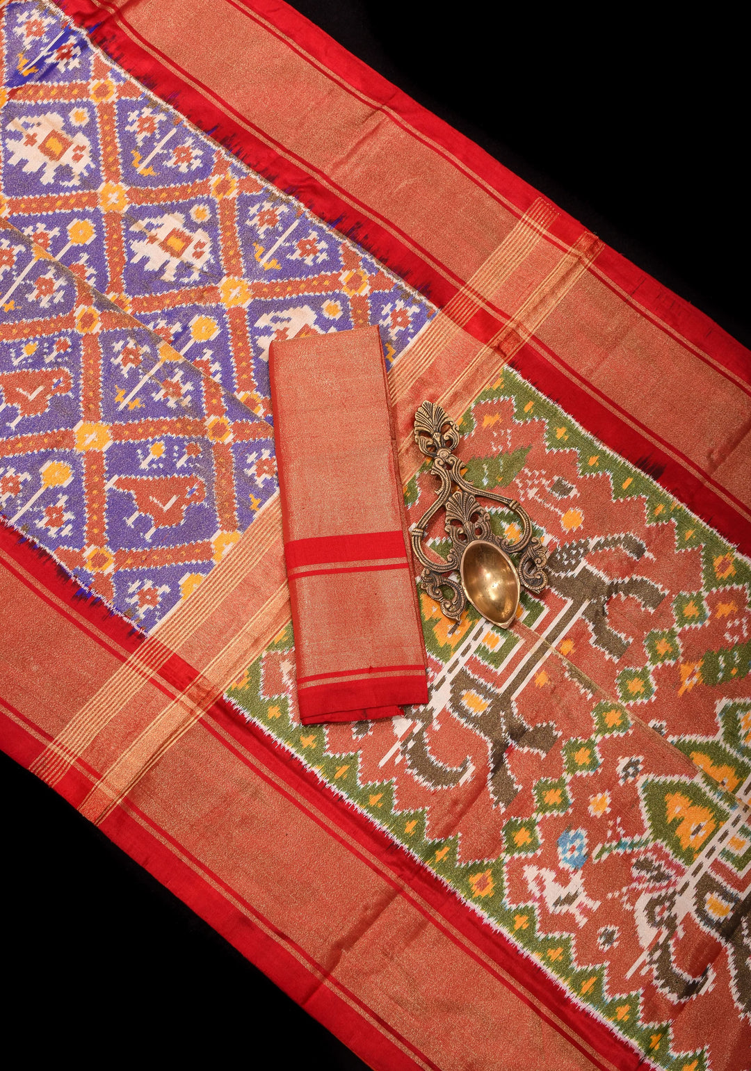 Blue Tone Exquisite Tissue Silk Ikkat Saree with Red Contrast zari Border and pallu I SILK MARK CERTIFIED