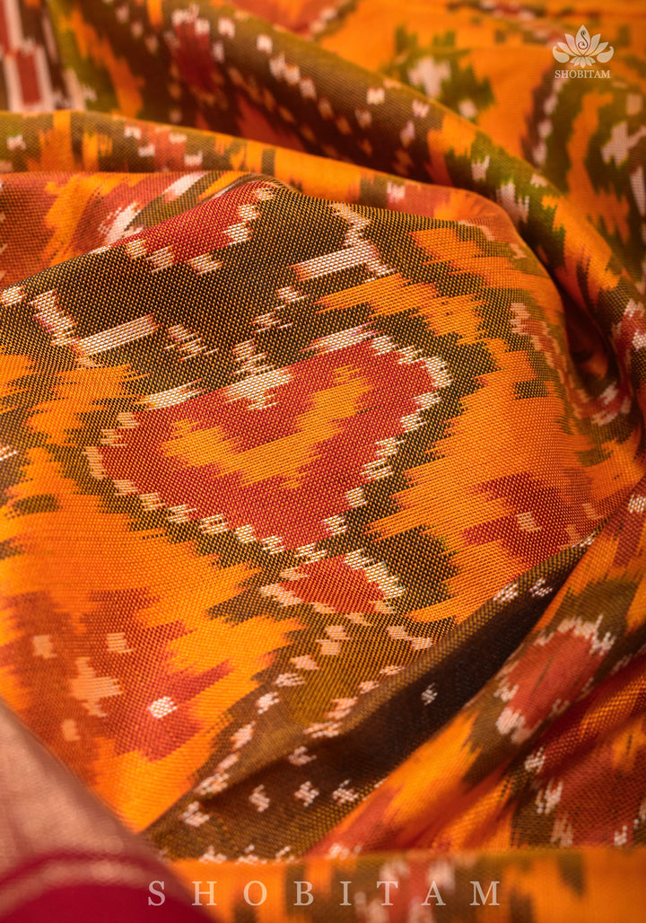 Dupatta : Ikkat Patola Design Pure Silk Dupatta with dense handmade tassels I SILK MARK CERTIFIED