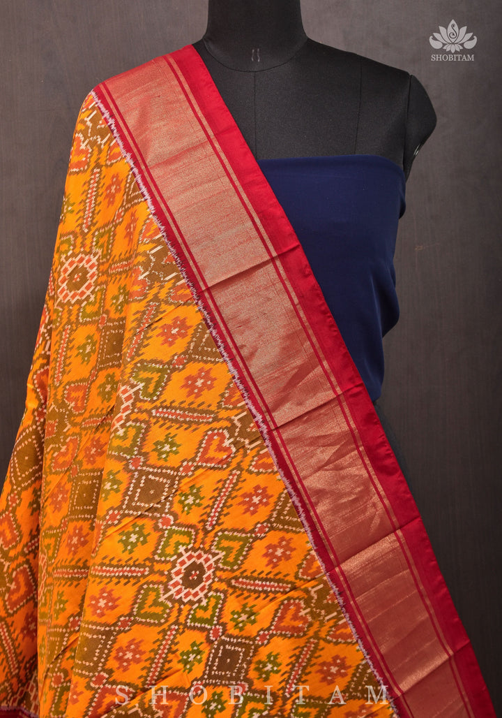 Dupatta : Ikkat Patola Design Pure Silk Dupatta with dense handmade tassels I SILK MARK CERTIFIED