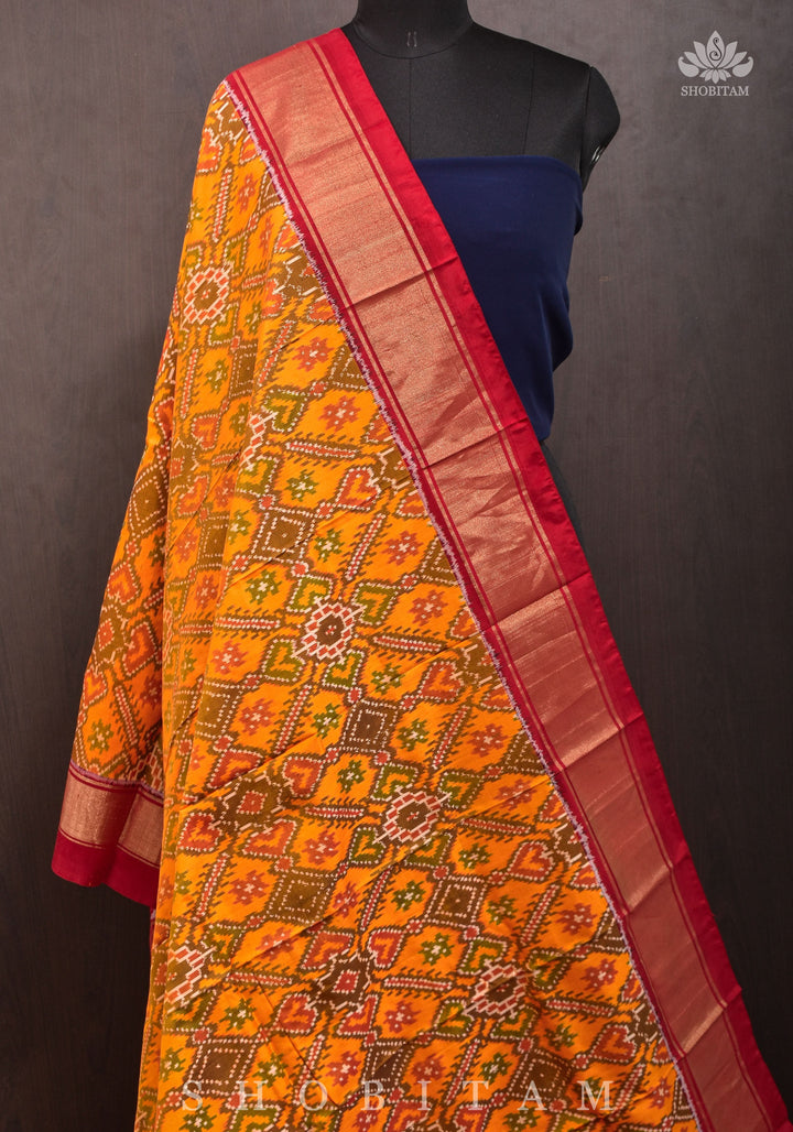 Dupatta : Ikkat Patola Design Pure Silk Dupatta with dense handmade tassels I SILK MARK CERTIFIED