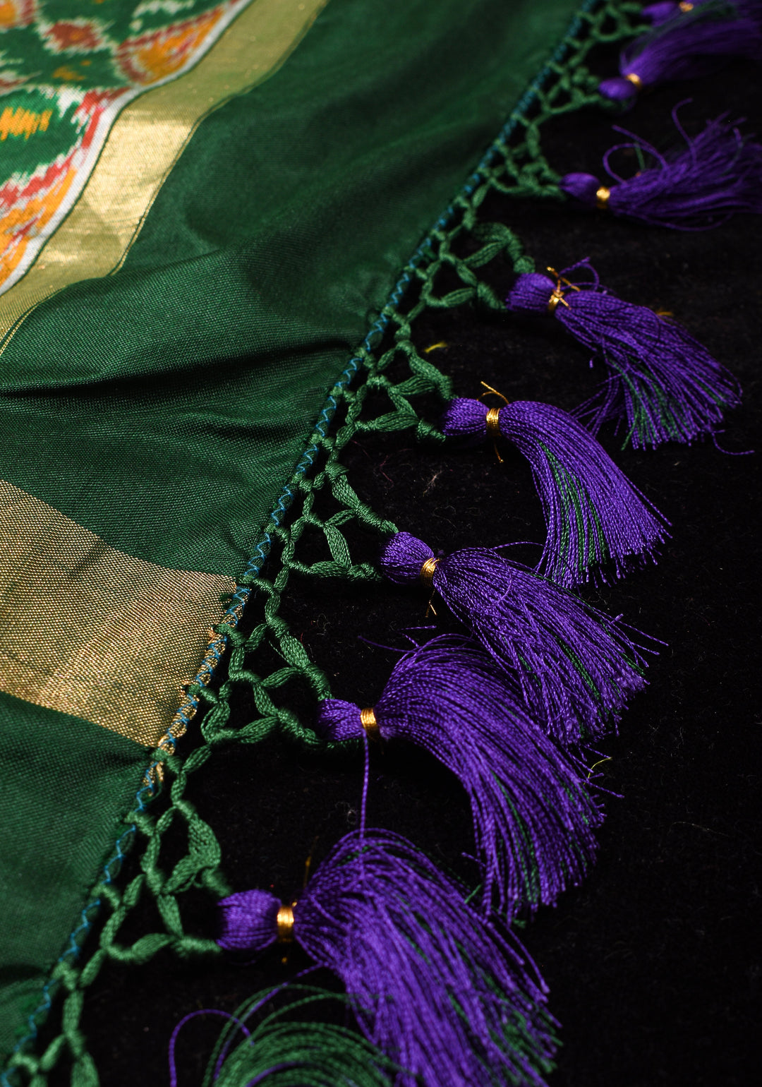 Ikkat Pochampally Fusion Silk Saree in Purple Dual tone with Stacked Border | SILK MARK CERTIFIED
