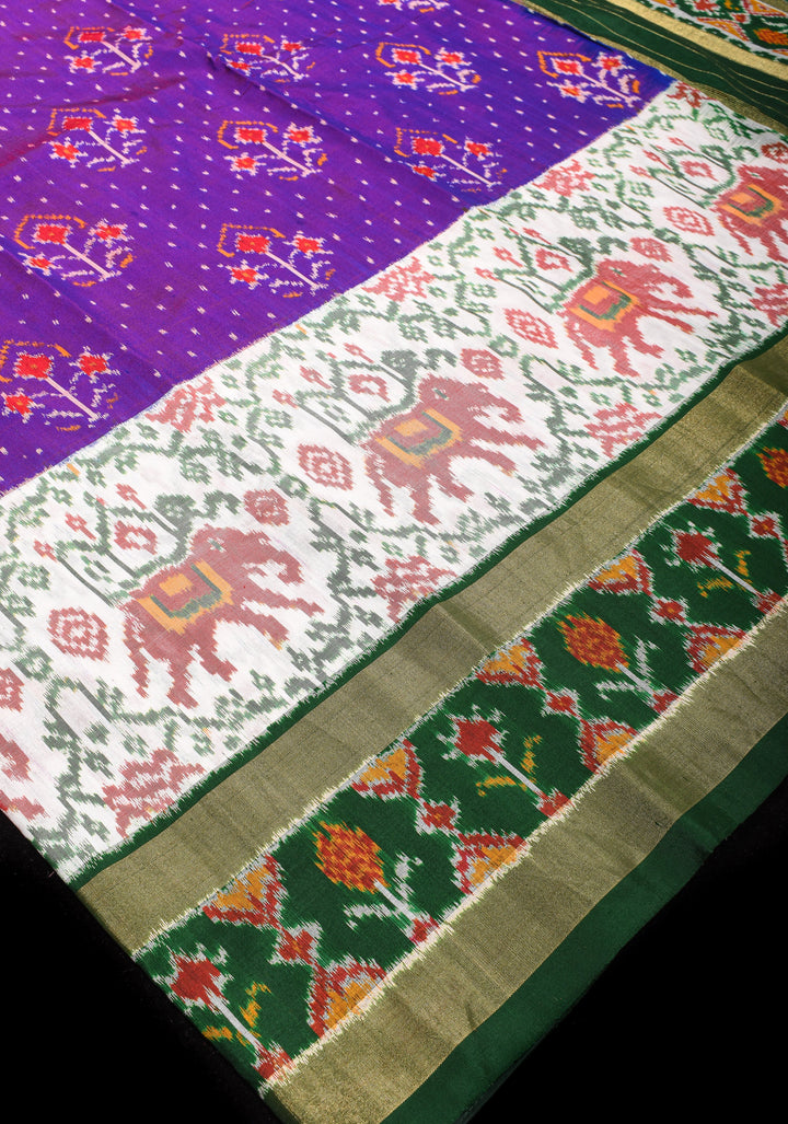 Ikkat Pochampally Fusion Silk Saree in Purple Dual tone with Stacked Border | SILK MARK CERTIFIED