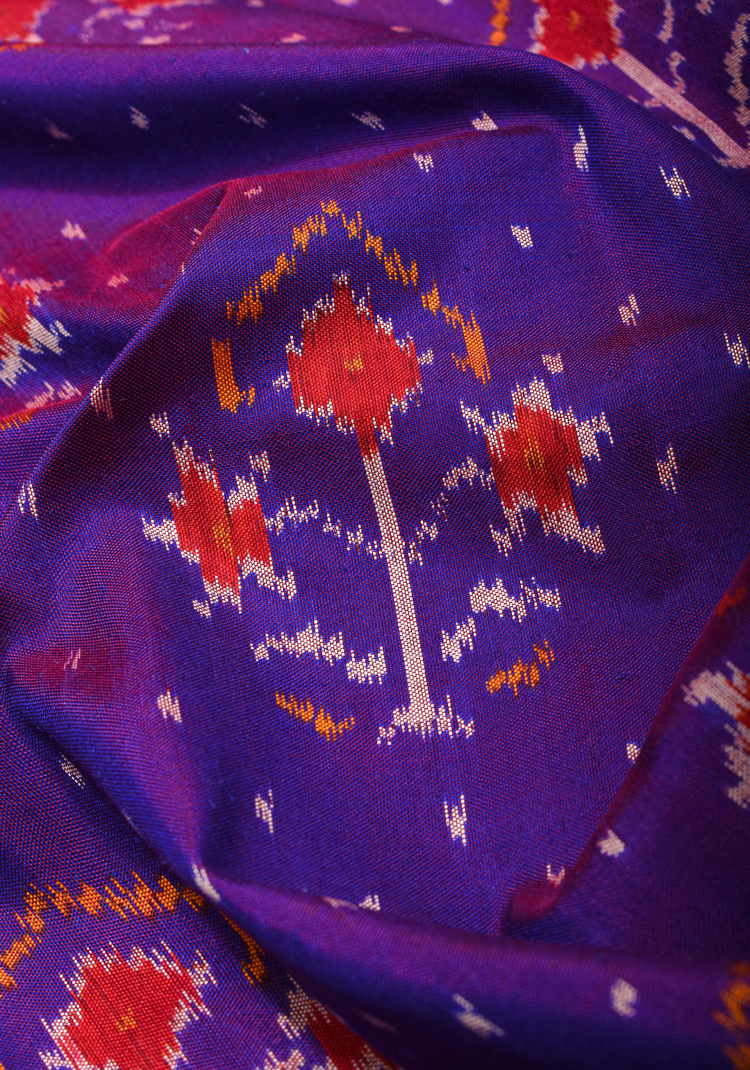 Ikkat Pochampally Fusion Silk Saree in Purple Dual tone with Stacked Border | SILK MARK CERTIFIED