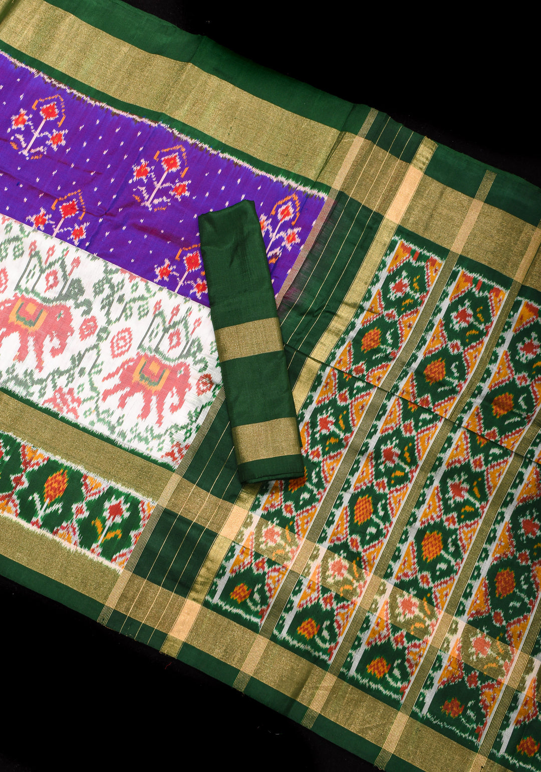 Ikkat Pochampally Fusion Silk Saree in Purple Dual tone with Stacked Border | SILK MARK CERTIFIED
