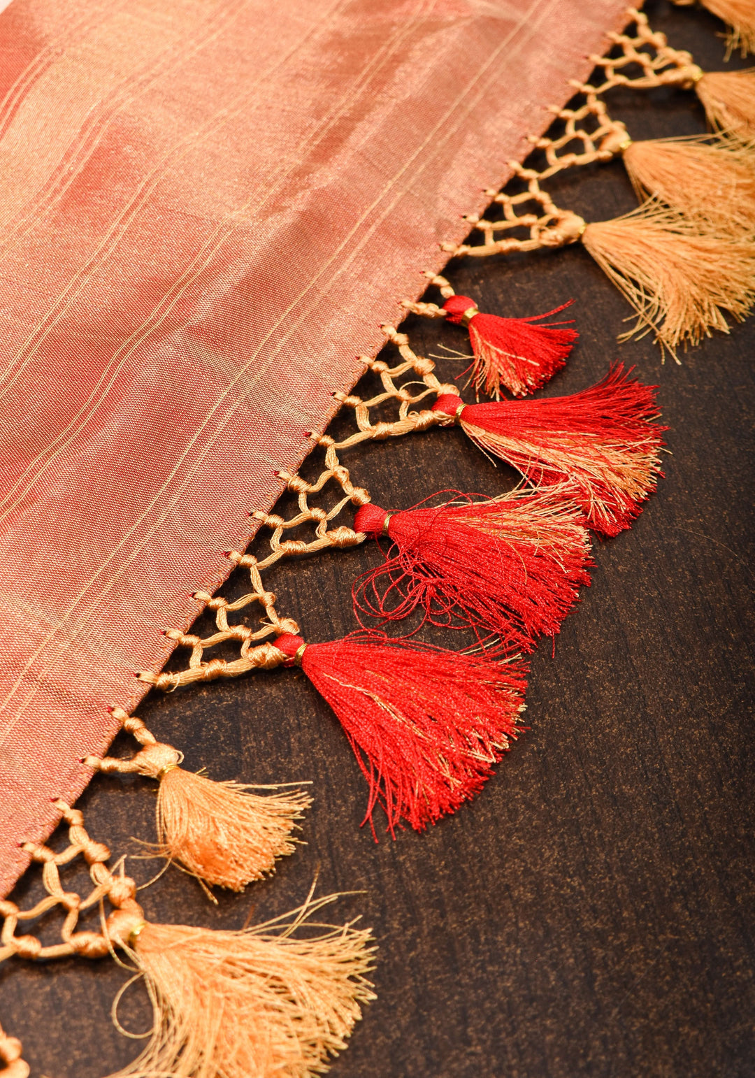 Pure Silk Tissue Ikkat Pochampally Silk Saree in Red & Green with Zari Border | SILK MARK CERTIFIED