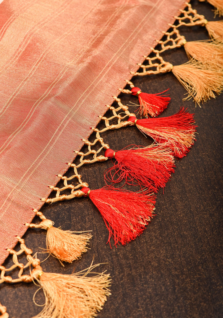 Pure Silk Tissue Ikkat Pochampally Silk Saree in Red & Green with Zari Border | SILK MARK CERTIFIED
