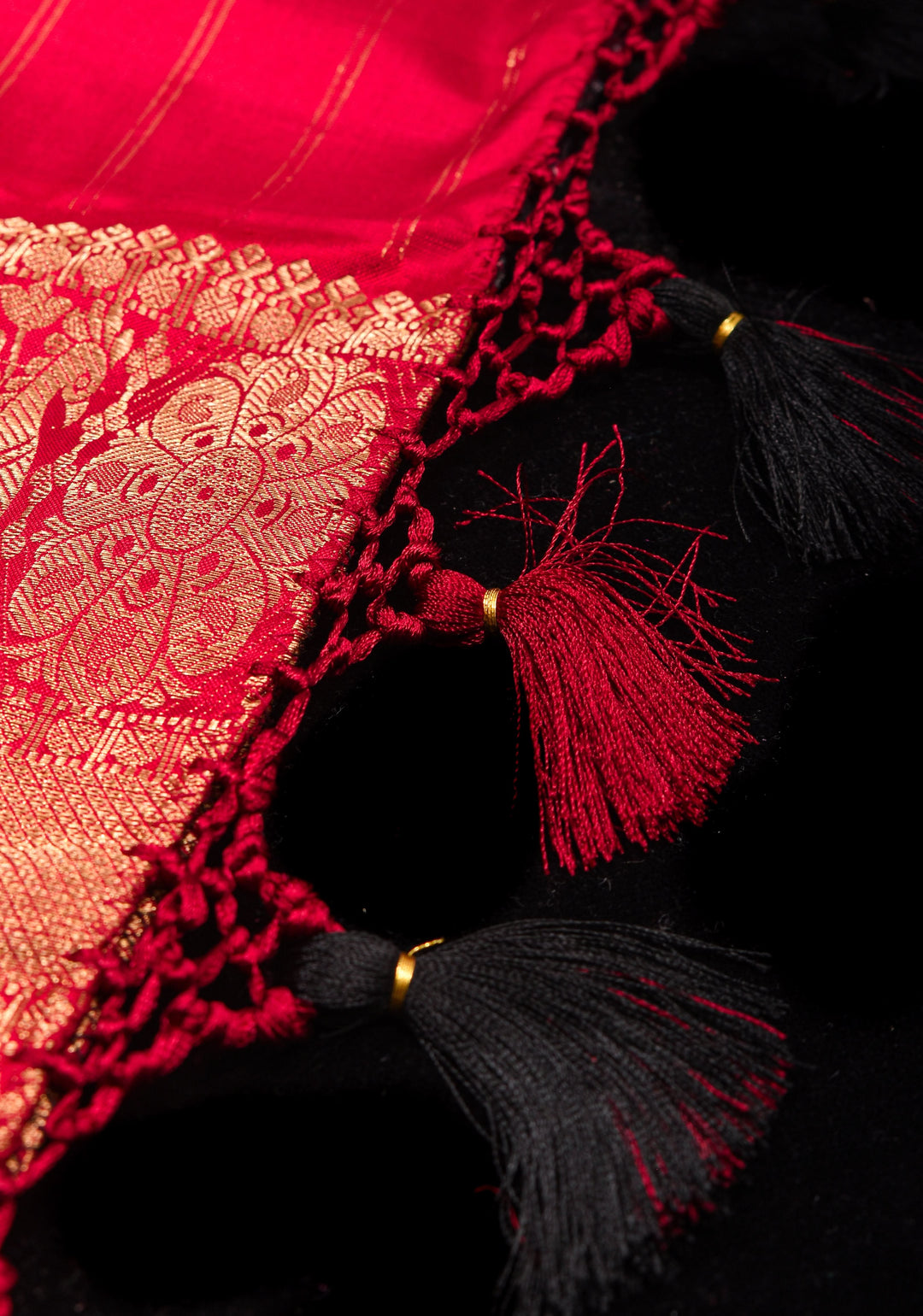 Black Ikkat Patola and Kanjivaram Pure Silk Fusion Saree and Red Contrast Border I SILK MARK CERTIFIED