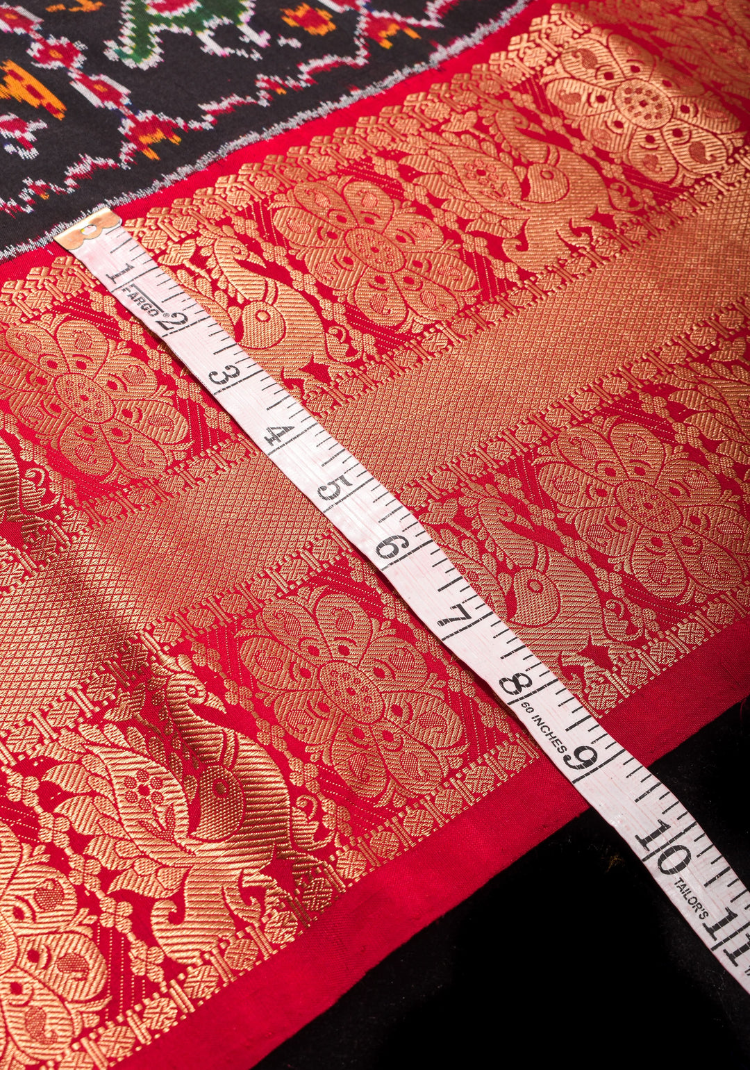Black Ikkat Patola and Kanjivaram Pure Silk Fusion Saree and Red Contrast Border I SILK MARK CERTIFIED