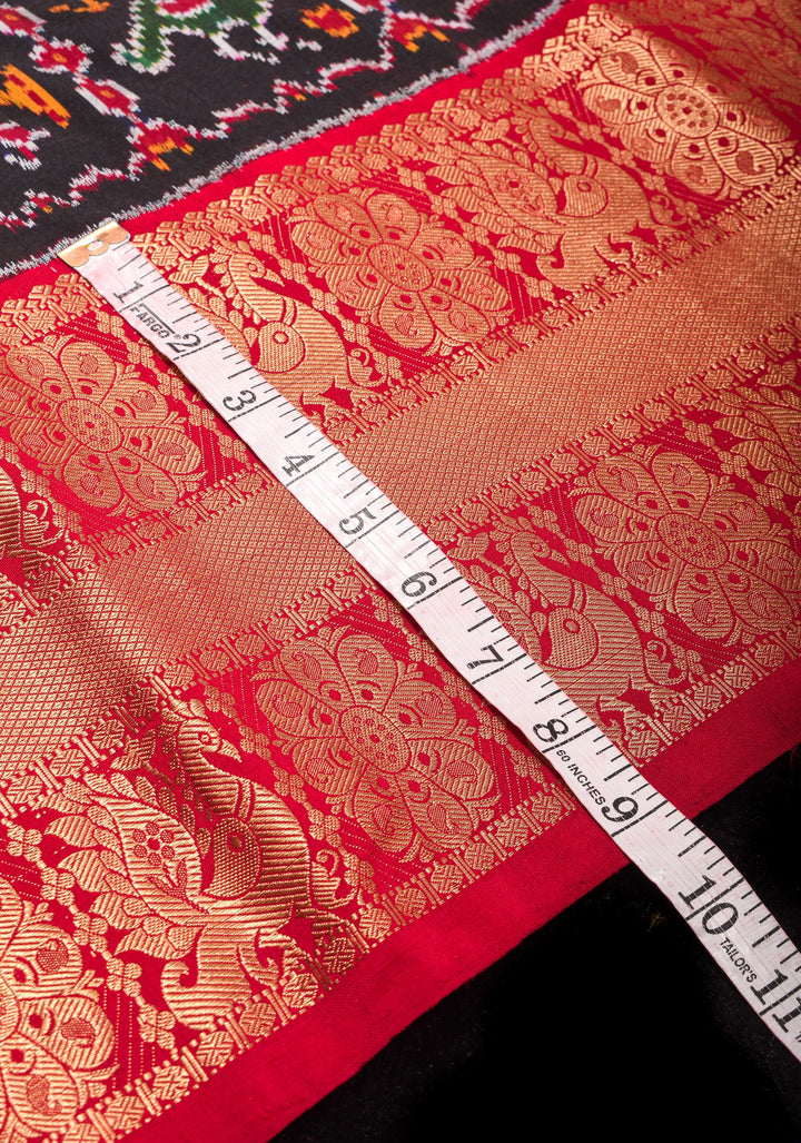 Black Ikkat Patola and Kanjivaram Pure Silk Fusion Saree and Red Contrast Border I SILK MARK CERTIFIED