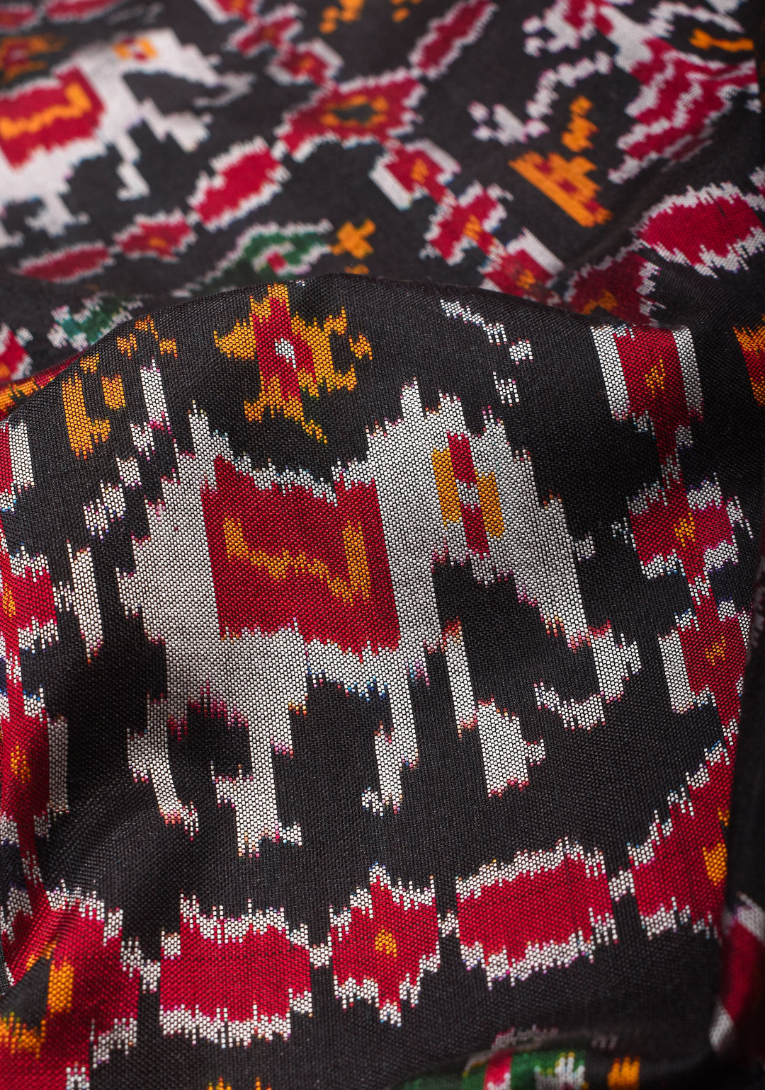 Black Ikkat Patola and Kanjivaram Pure Silk Fusion Saree and Red Contrast Border I SILK MARK CERTIFIED