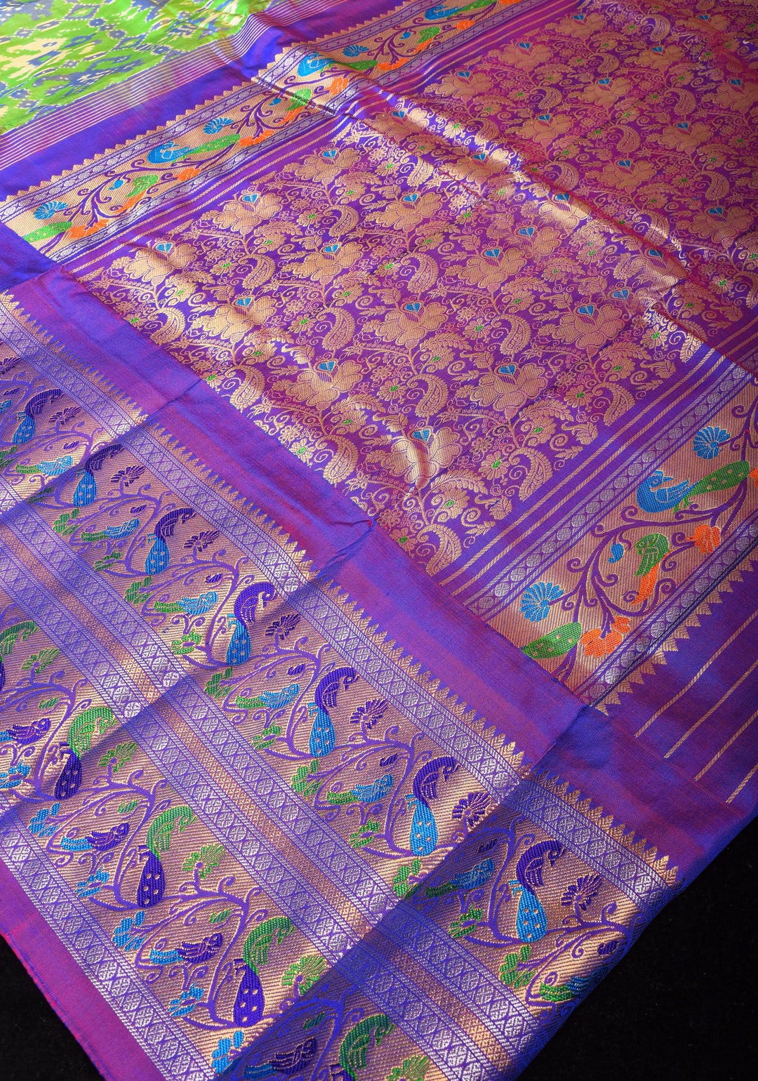Exquisite Ikkat Patola Kanjivaram Saree with Paithani Style Wide Border | SILK MARK CERTIFIED