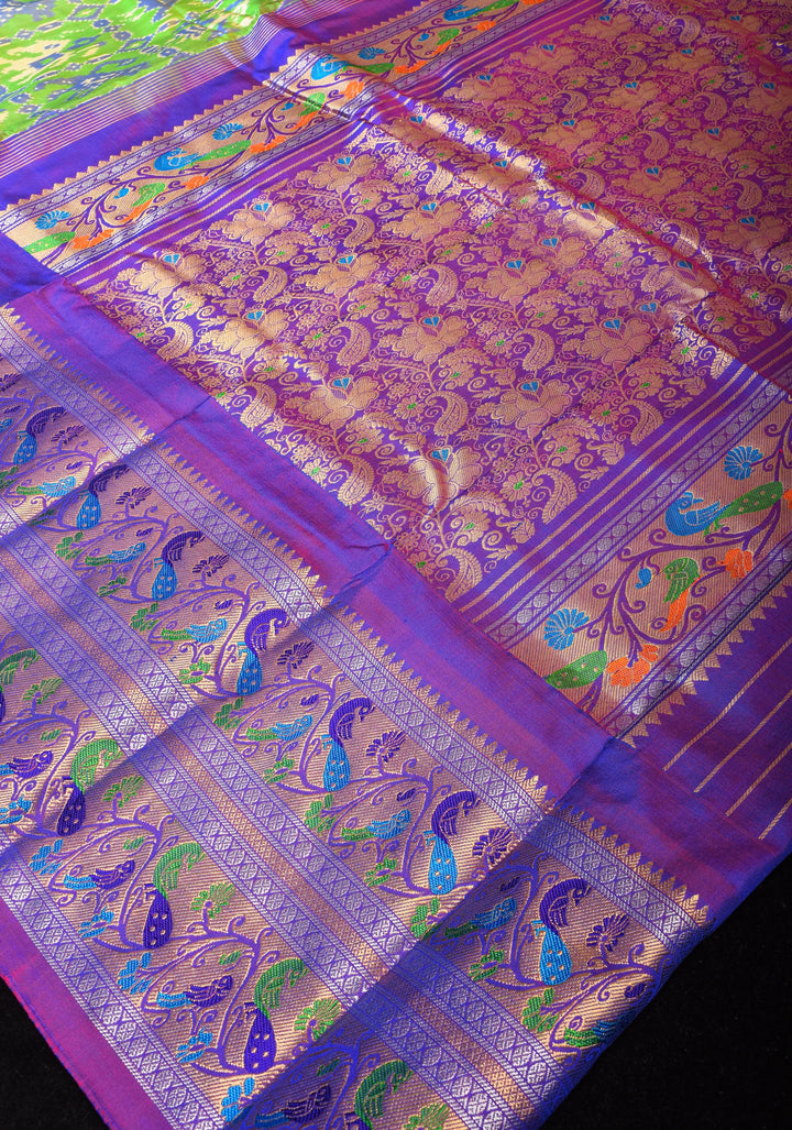 Exquisite Ikkat Patola Kanjivaram Saree with Paithani Style Wide Border | SILK MARK CERTIFIED