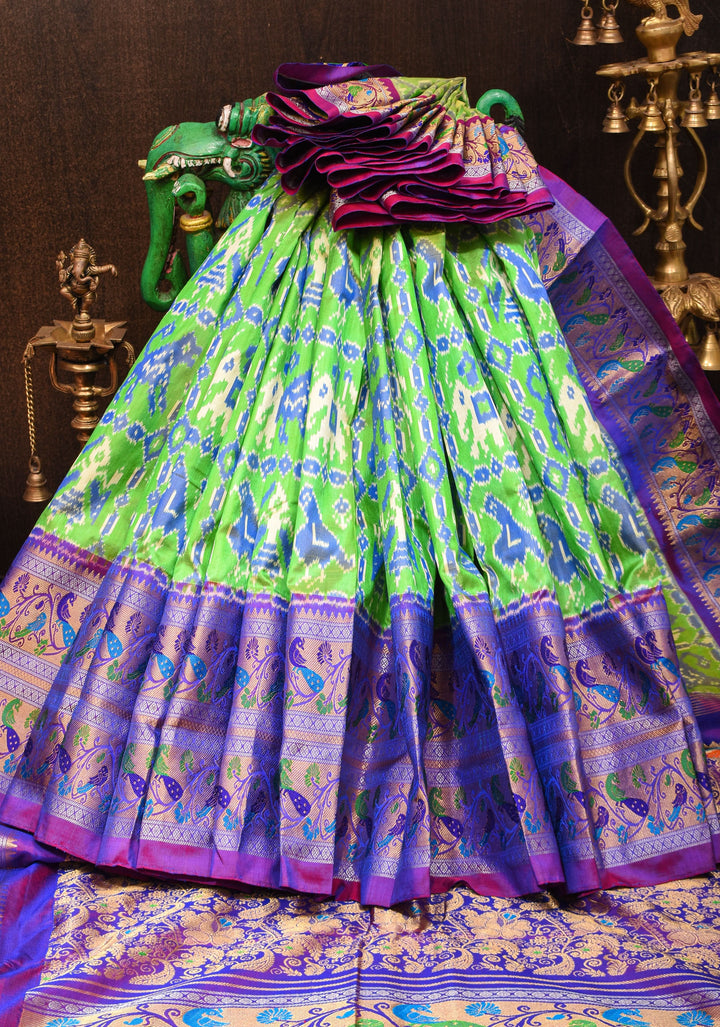 Exquisite Ikkat Patola Kanjivaram Saree with Paithani Style Wide Border | SILK MARK CERTIFIED