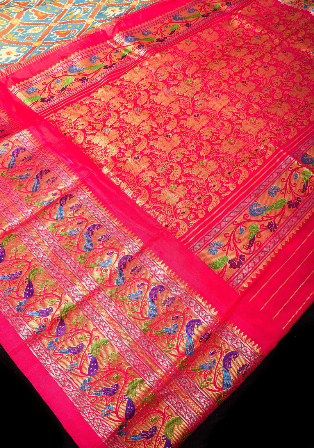 Exquisite Ikkat Patola Kanjivaram Saree with Paithani Style Wide Border | SILK MARK CERTIFIED