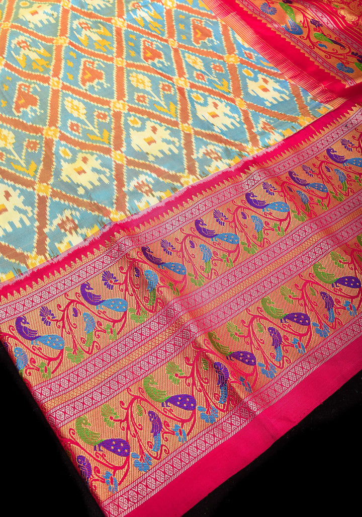 Exquisite Ikkat Patola Kanjivaram Saree with Paithani Style Wide Border | SILK MARK CERTIFIED