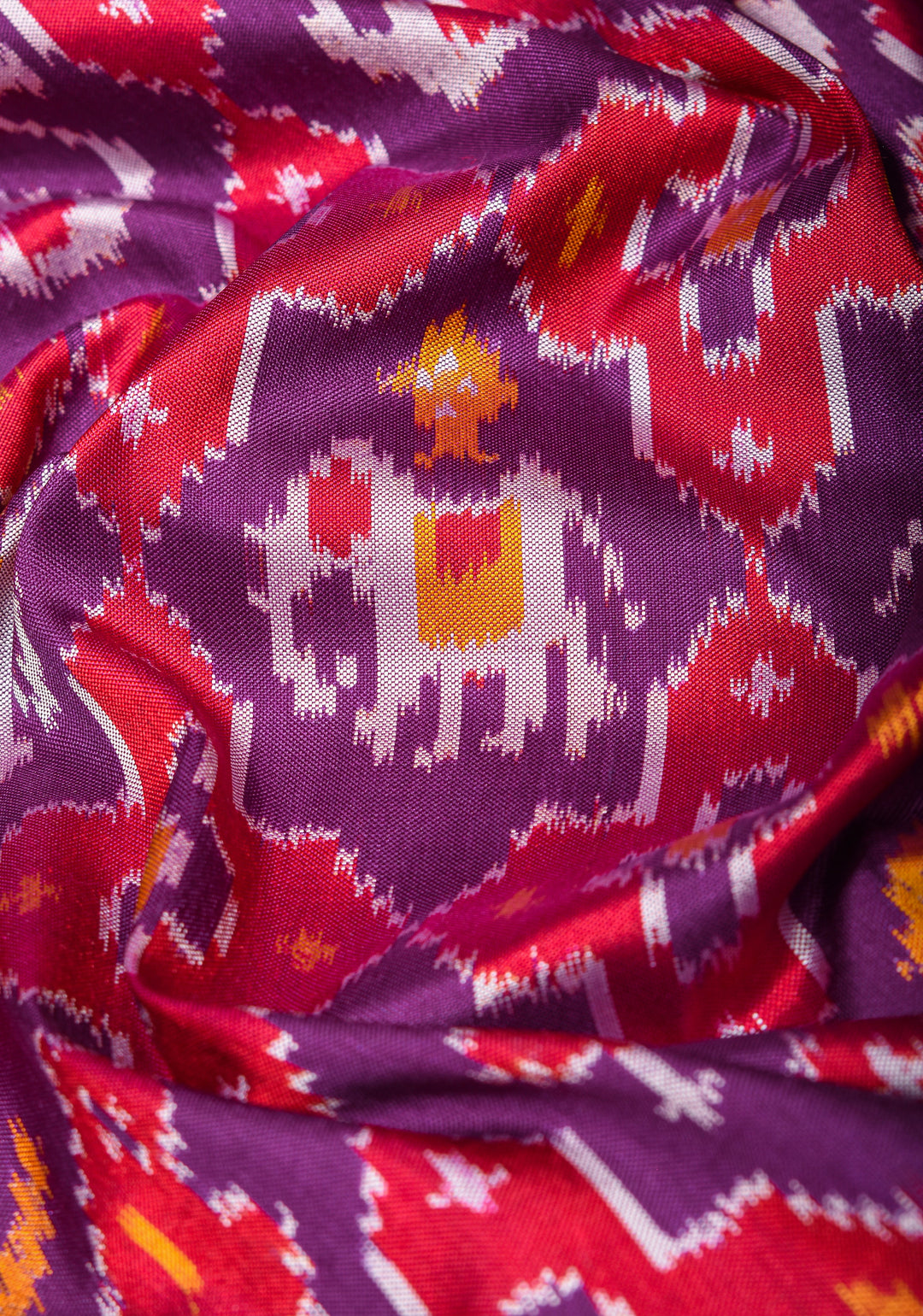Purple Tone Exquisite Ikkat Patola Kanjivaram Saree with Paithani Style Wide Border | SILK MARK CERTIFIED
