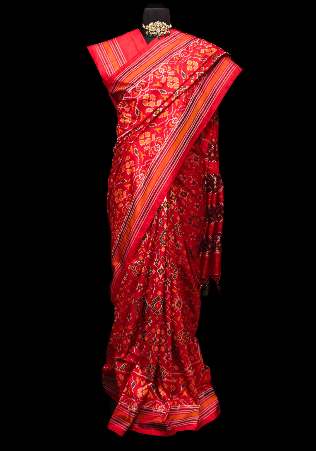 Ikkat Patola Design Pure Silk Pochampalli Saree in Red  | SILK MARK CERTIFIED