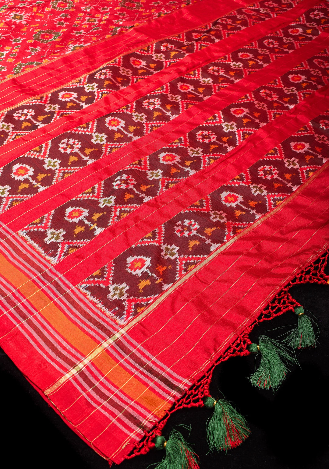 Ikkat Patola Design Pure Silk Pochampalli Saree in Red  | SILK MARK CERTIFIED