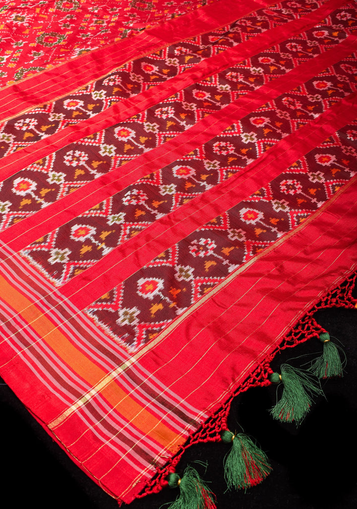 Ikkat Patola Design Pure Silk Pochampalli Saree in Red  | SILK MARK CERTIFIED