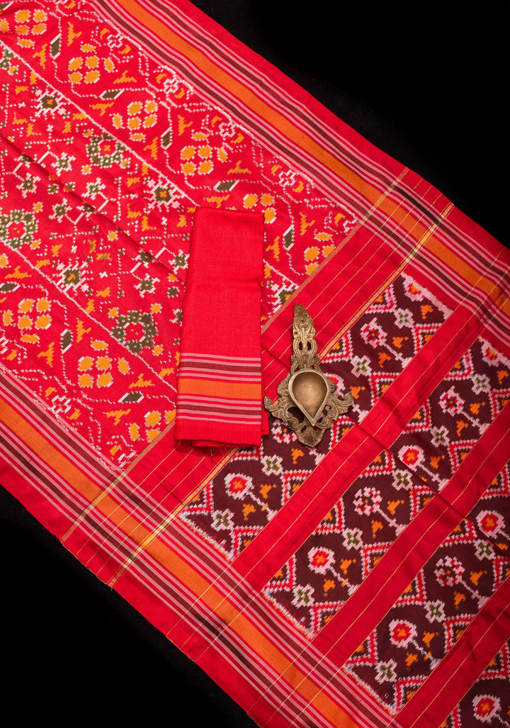 Ikkat Patola Design Pure Silk Pochampalli Saree in Red  | SILK MARK CERTIFIED
