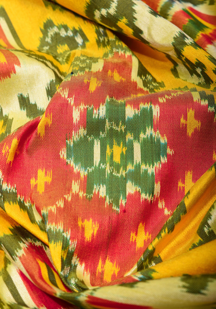 Ambari- Light Yellow Ikkat Patola Kanjivaram Saree with Paithani Border | SILK MARK CERTIFIED