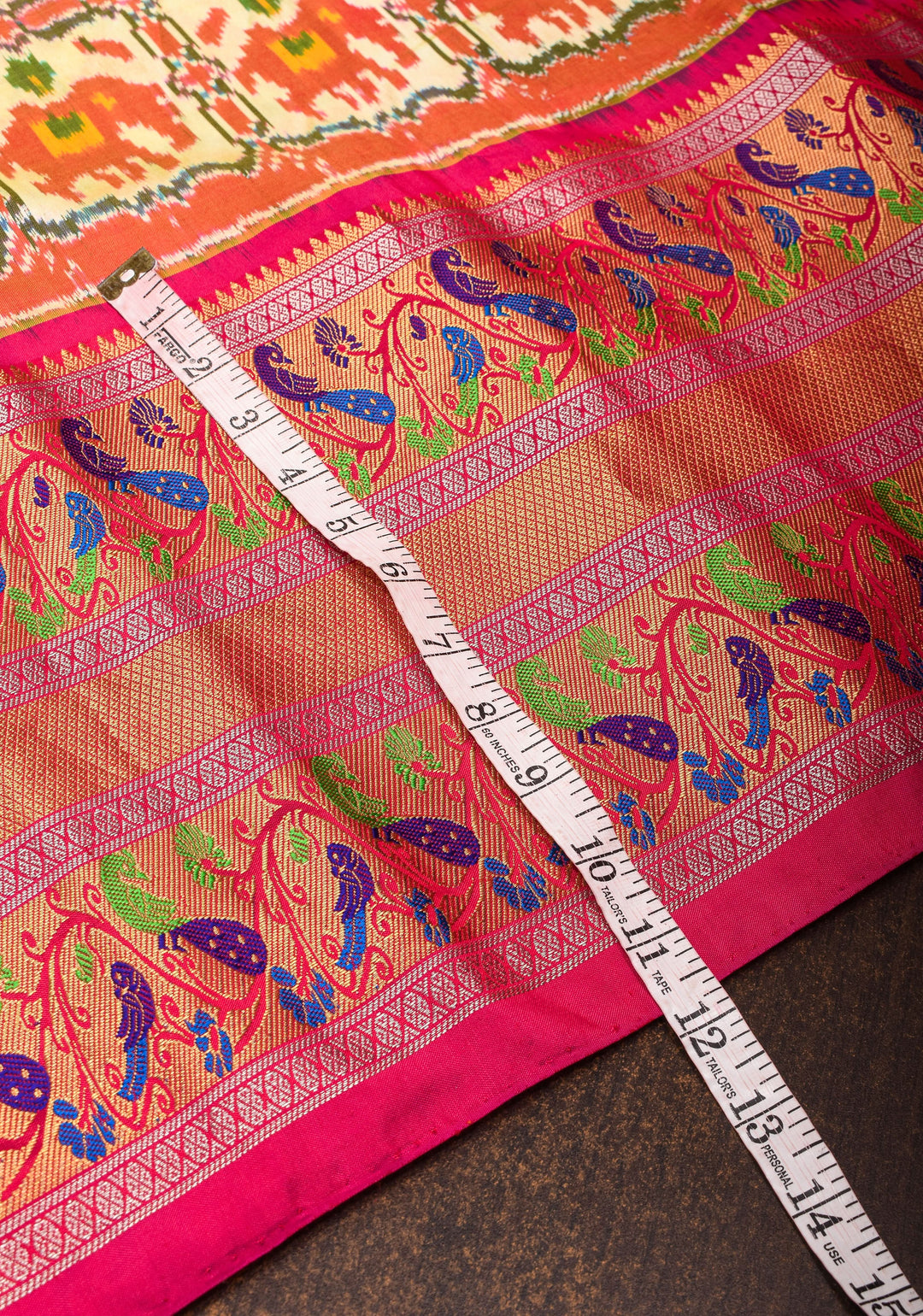Cream Ikkat Patola Pure Silk Saree with Paithani Style Wide Meenakari Border| SILK MARK CERTIFIED