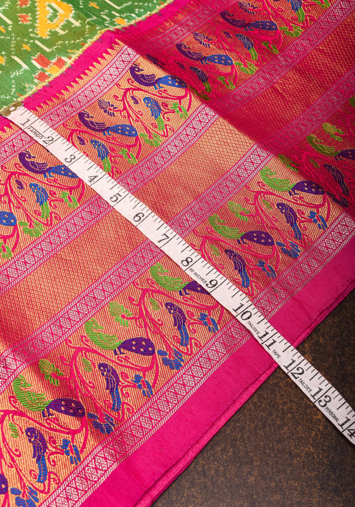 Green Ikkat Patola Kanjivaram Saree with Paithani Style Wide Zari Border | SILK MARK CERTIFIED