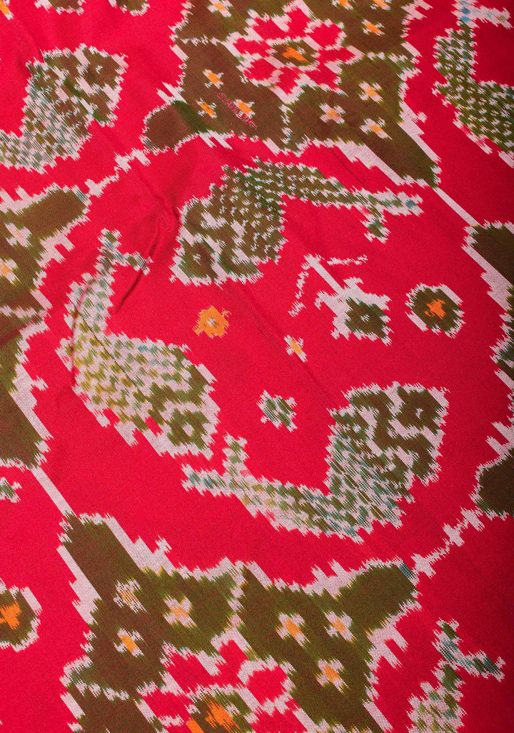 Fish design Exquisite Ikkat Patola Pure Silk saree in Red with border I SILK MARK CERTIFIED