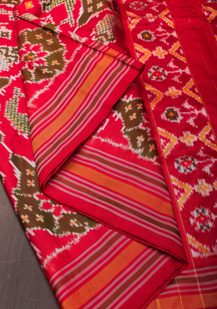 Fish design Exquisite Ikkat Patola Pure Silk saree in Red with border I SILK MARK CERTIFIED