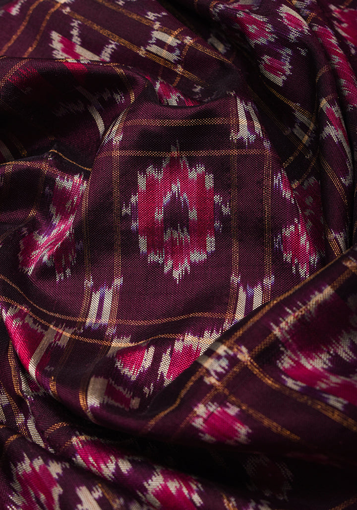 Dupatta : Purple and Pink Ikkat Patola Design Pure Silk Dupatta with handmade tassels | SILK MARK CERTIFIED