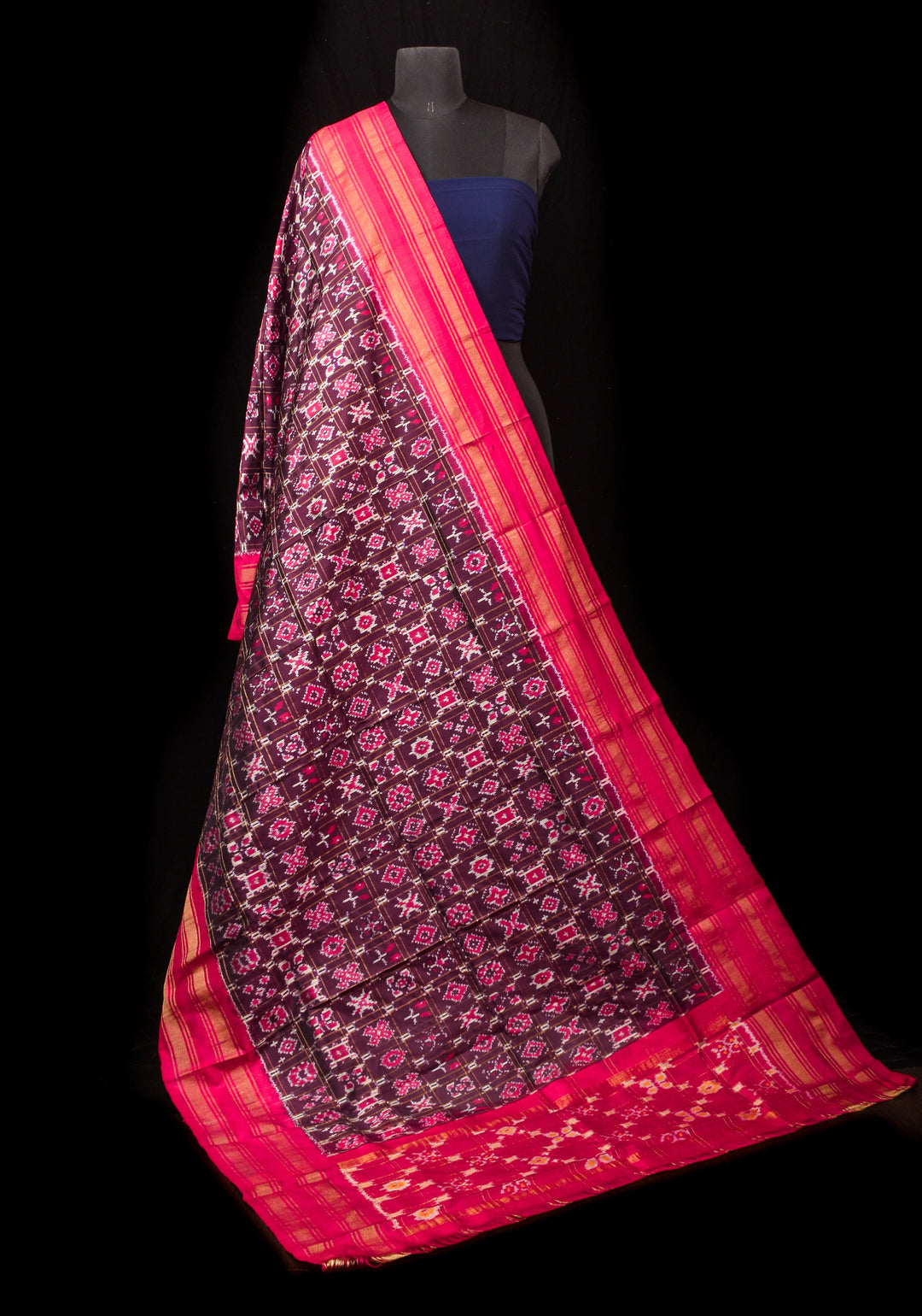 Dupatta : Purple and Pink Ikkat Patola Design Pure Silk Dupatta with handmade tassels | SILK MARK CERTIFIED