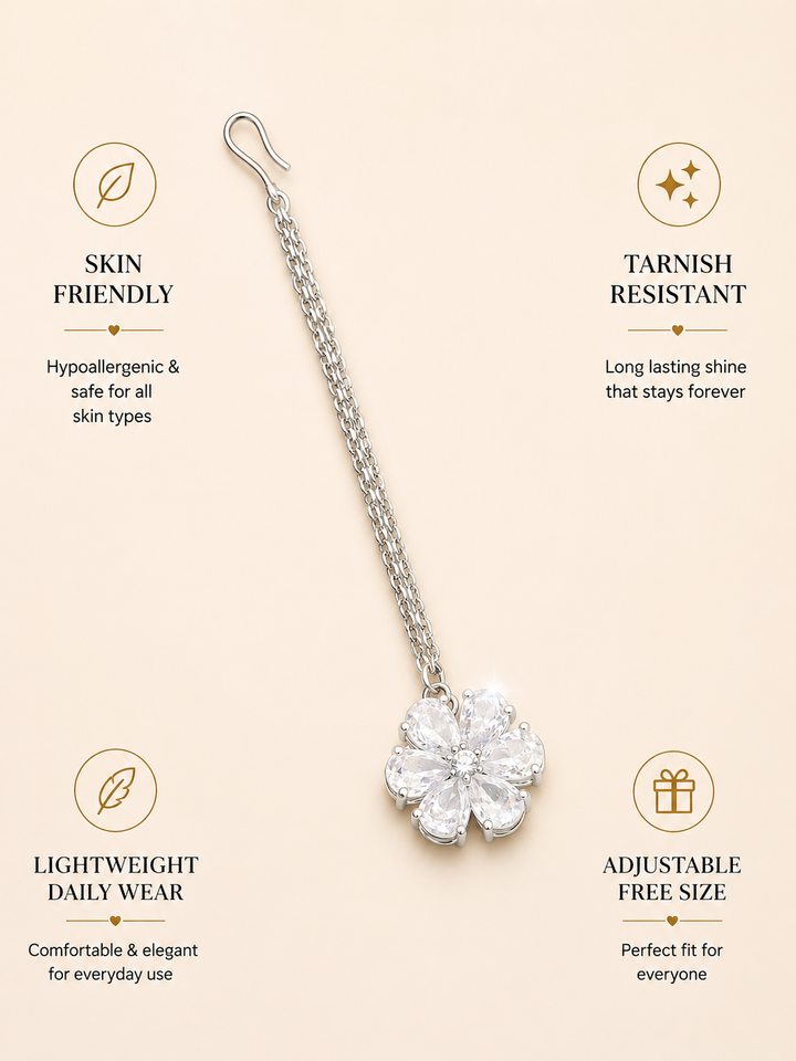Elegant Silver Cz Flower Maangtikka for Women | SHOBITAM