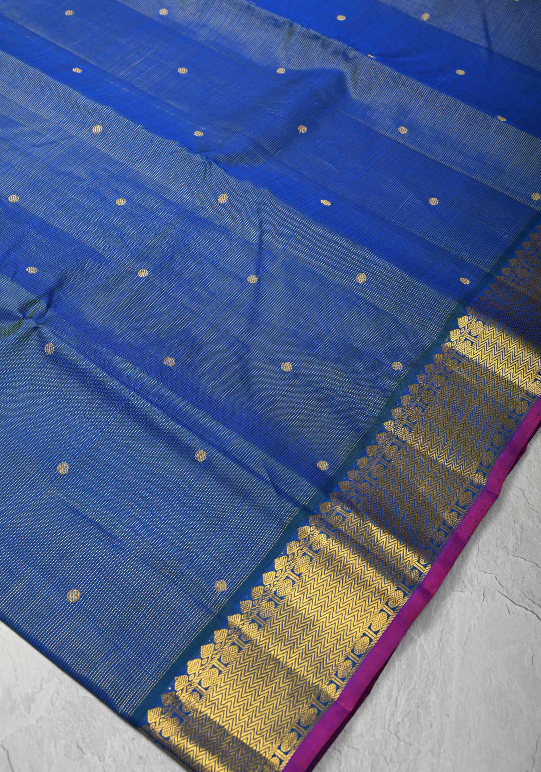 Vairaoosi Blue Dual tone Vairaoosi Zari Stripes on Kanjivaram Pure Silk Saree with dainty buttas and Zari Border | SILK MARK CERTIFIED