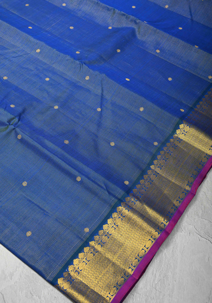 Vairaoosi Blue Dual tone Vairaoosi Zari Stripes on Kanjivaram Pure Silk Saree with dainty buttas and Zari Border | SILK MARK CERTIFIED