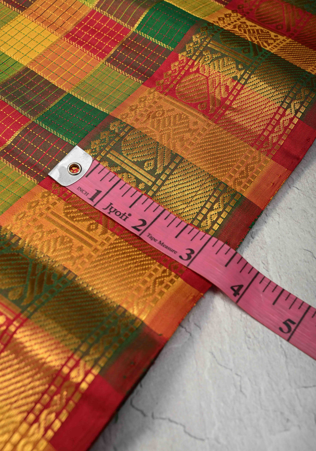 Pallum Pazham Multicolor Zari Checks Kanjivaram Pure Silk Saree with Zari Border | SILK MARK CERTIFIED