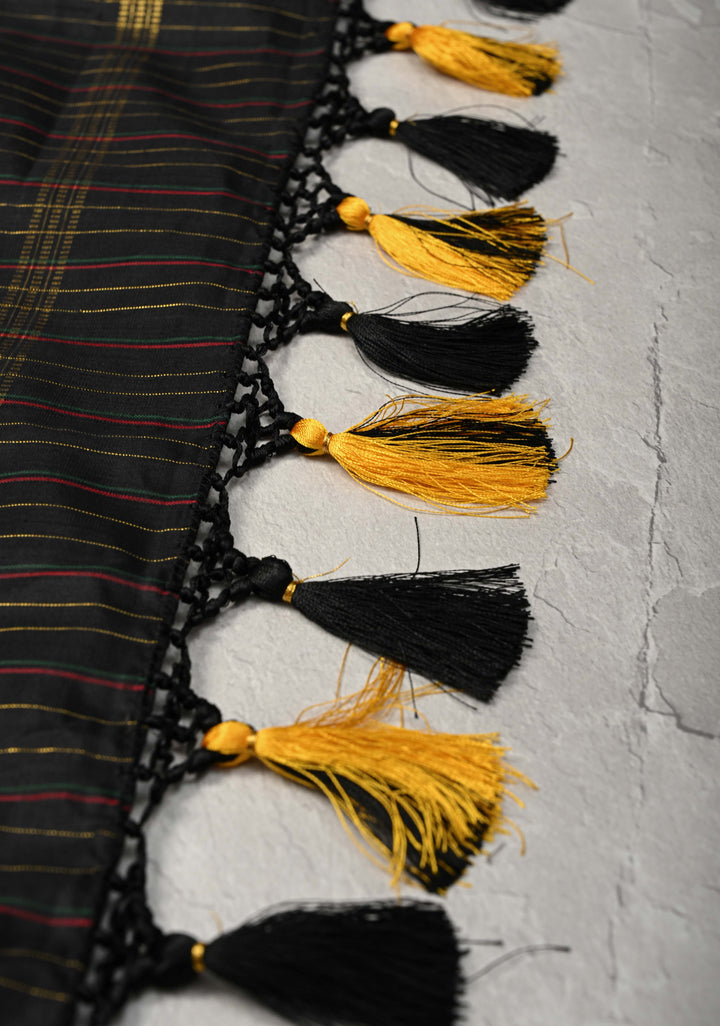 Yellow Kanjivaram Pure Silk Saree with Checks and Veldhari Stripes on Contrast Border | SILK MARK CERTIFIED