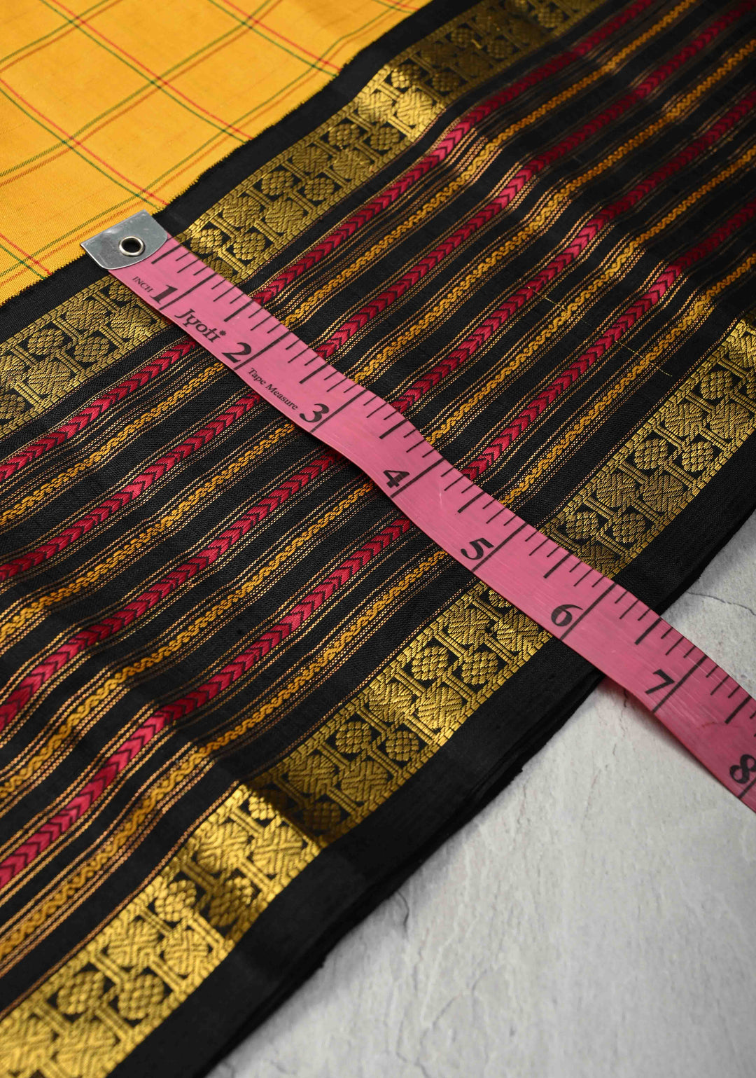 Yellow Kanjivaram Pure Silk Saree with Checks and Veldhari Stripes on Contrast Border | SILK MARK CERTIFIED