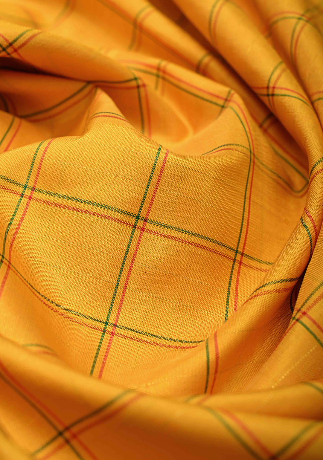 Yellow Kanjivaram Pure Silk Saree with Checks and Veldhari Stripes on Contrast Border | SILK MARK CERTIFIED