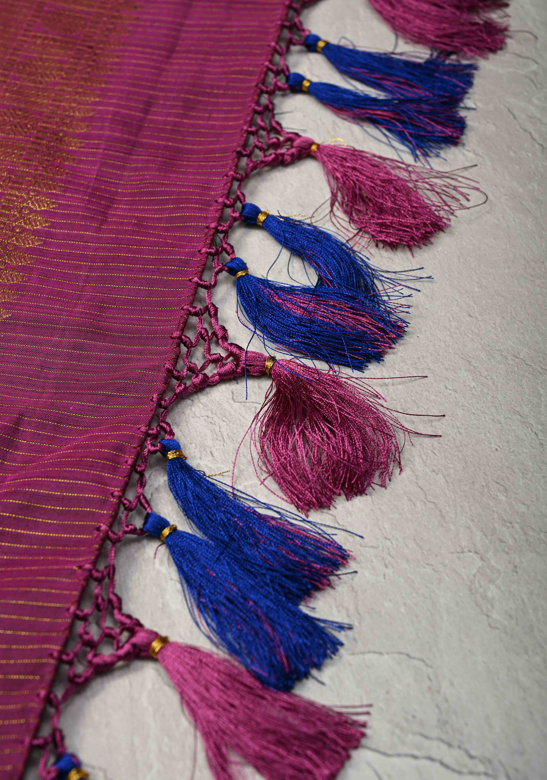 Korvai Blue Vairaoosi Zari Stripes on Kanjivaram Pure Silk Saree with Zari Buttas and Border | SILK MARK CERTIFIED