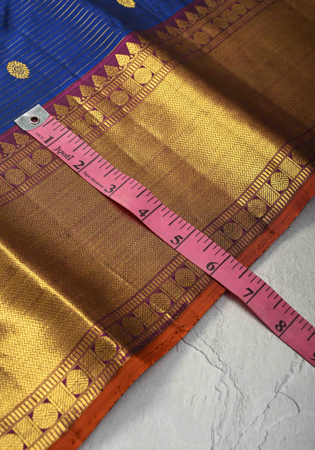 Korvai Blue Vairaoosi Zari Stripes on Kanjivaram Pure Silk Saree with Zari Buttas and Border | SILK MARK CERTIFIED