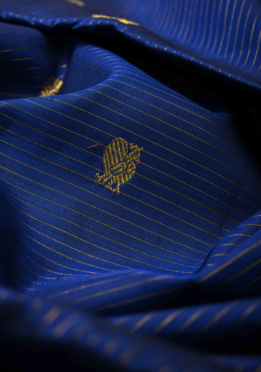 Korvai Blue Vairaoosi Zari Stripes on Kanjivaram Pure Silk Saree with Zari Buttas and Border | SILK MARK CERTIFIED