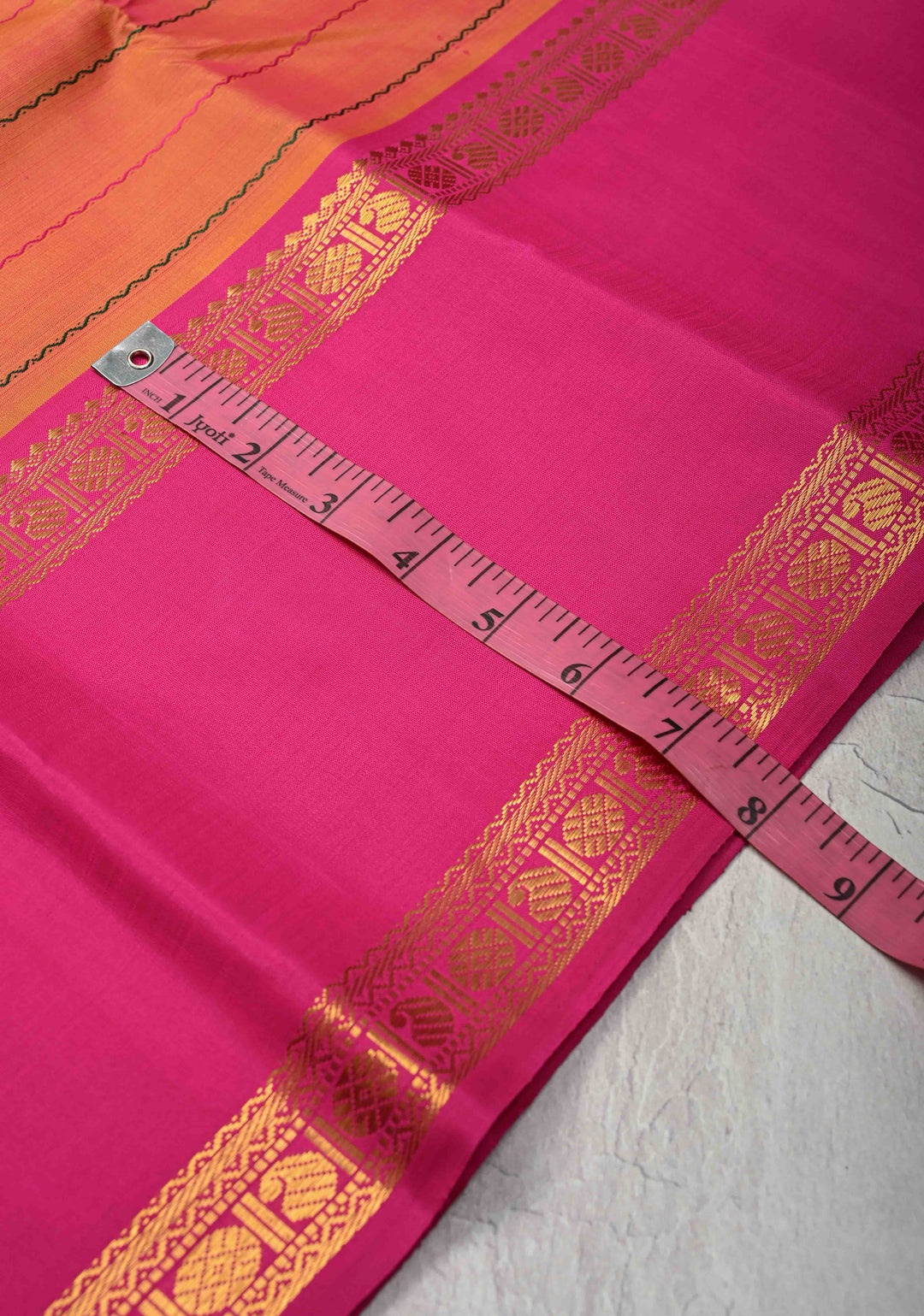 Veldhari Orange Mustard Kanjivaram Pure Silk Handloom Saree with pink Rettaipet Borders| SILK MARK CERTIFIED