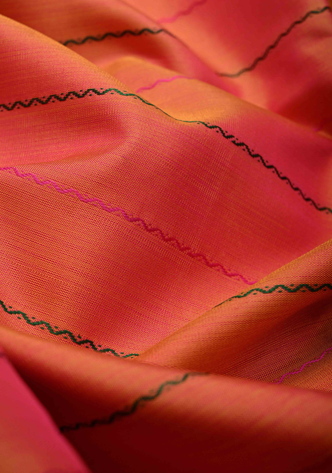 Veldhari Orange Mustard Kanjivaram Pure Silk Handloom Saree with pink Rettaipet Borders| SILK MARK CERTIFIED