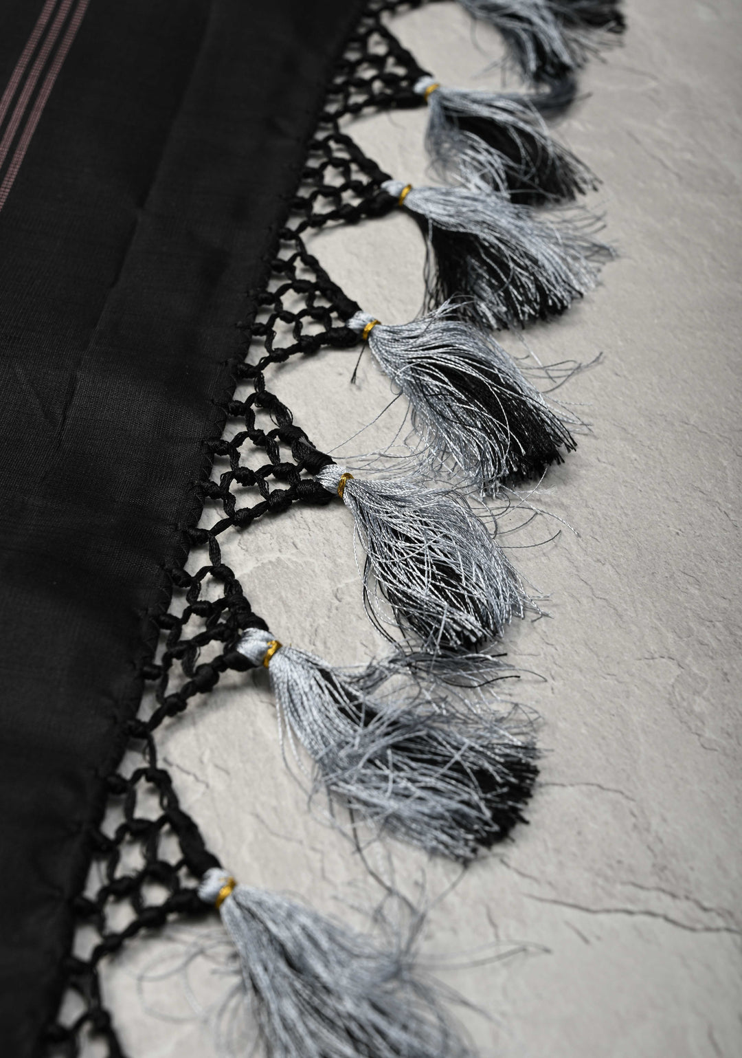 ECG Temple Border Gray Kanjivaram Pure Silk Saree with Zariless Black Temple Border | SILK MARK CERTIFIED