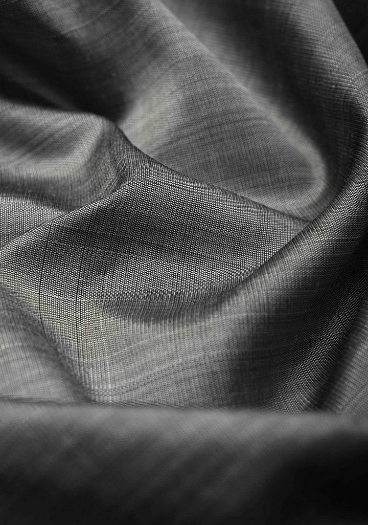 ECG Temple Border Gray Kanjivaram Pure Silk Saree with Zariless Black Temple Border | SILK MARK CERTIFIED