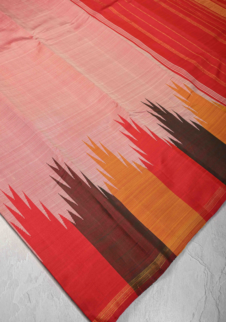 Striking Multicolor Temple Border Kanjivaram Pure Silk Saree in  Dusty Pink | SILK MARK CERTIFIED