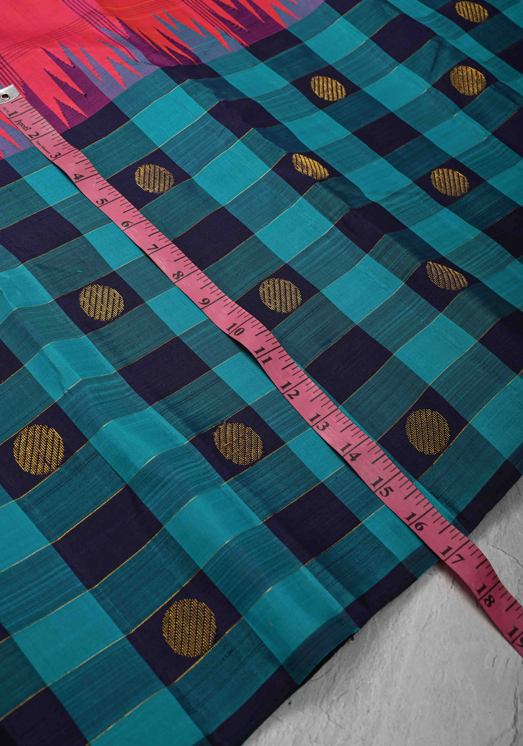 Heritage Kattam Pinkish Red  Kanjivaram Pure Silk Saree with Checks and Contrast Temple Border | SILK MARK CERTIFIED